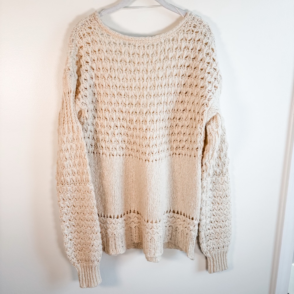 Free People Crashing Waves Wool Blend Pullover Cream Knit Sweater - Picture 15 of 16